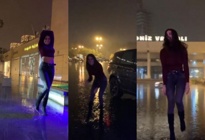 Pərvin Abıyeva yağışın altında oynadı - video